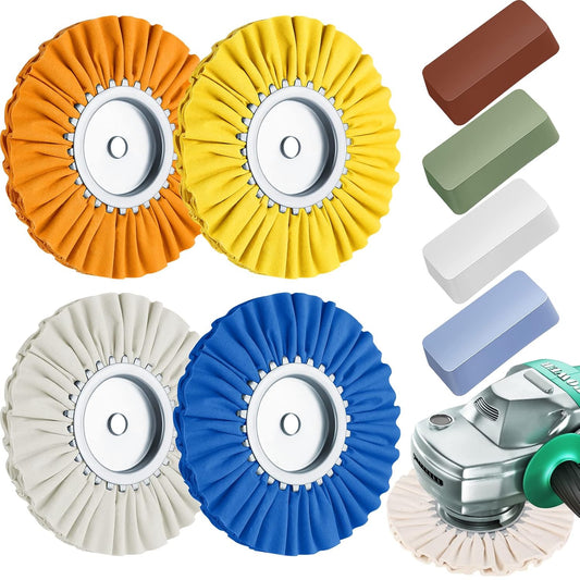 8 Inch Airway Buffing Wheels Aluminum Wheel Polishing Kit in Diameter 5/8 Arbor Hole, Compound and Metal V1259-DP01-A-1190