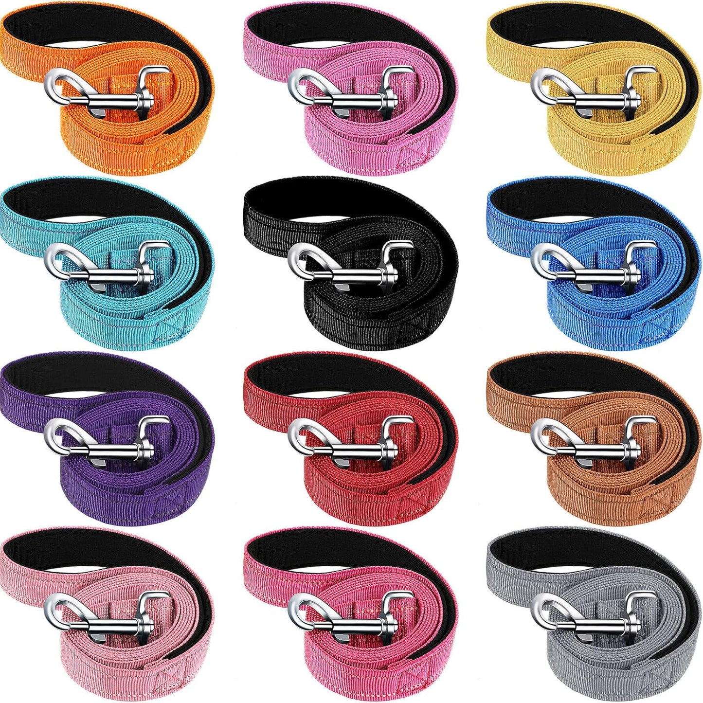 12 Pack Dog Leash Bulk, Double Sided Reflective, Nylon Leashes with Padded Handle for Small, Medium, and V1259-DP01-A-1191