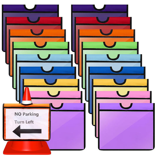 18 Pcs Traffic Cone Sleeve Outdoor Activity Warning Sign for Caution Multicolored Message Covers with Pockets V1259-DP01-A-1203