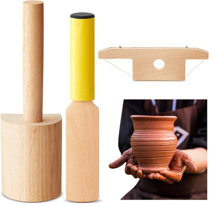 3 Pieces Pottery Clay Tools Set Includes Wooden Paddles Sculpture Pad Bevel Cutter for Angle Cutting Tool V1259-DP01-A-1209