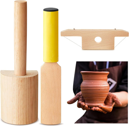 3 Pieces Pottery Clay Tools Set Includes Wooden Paddles Sculpture Pad Bevel Cutter for Angle Cutting Tool V1259-DP01-A-1209