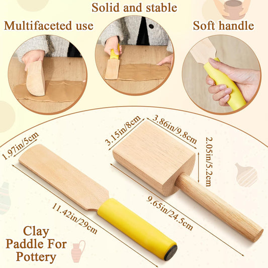 3 Pieces Pottery Clay Tools Set Includes Wooden Paddles Sculpture Pad Bevel Cutter for Angle Cutting Tool V1259-DP01-A-1209