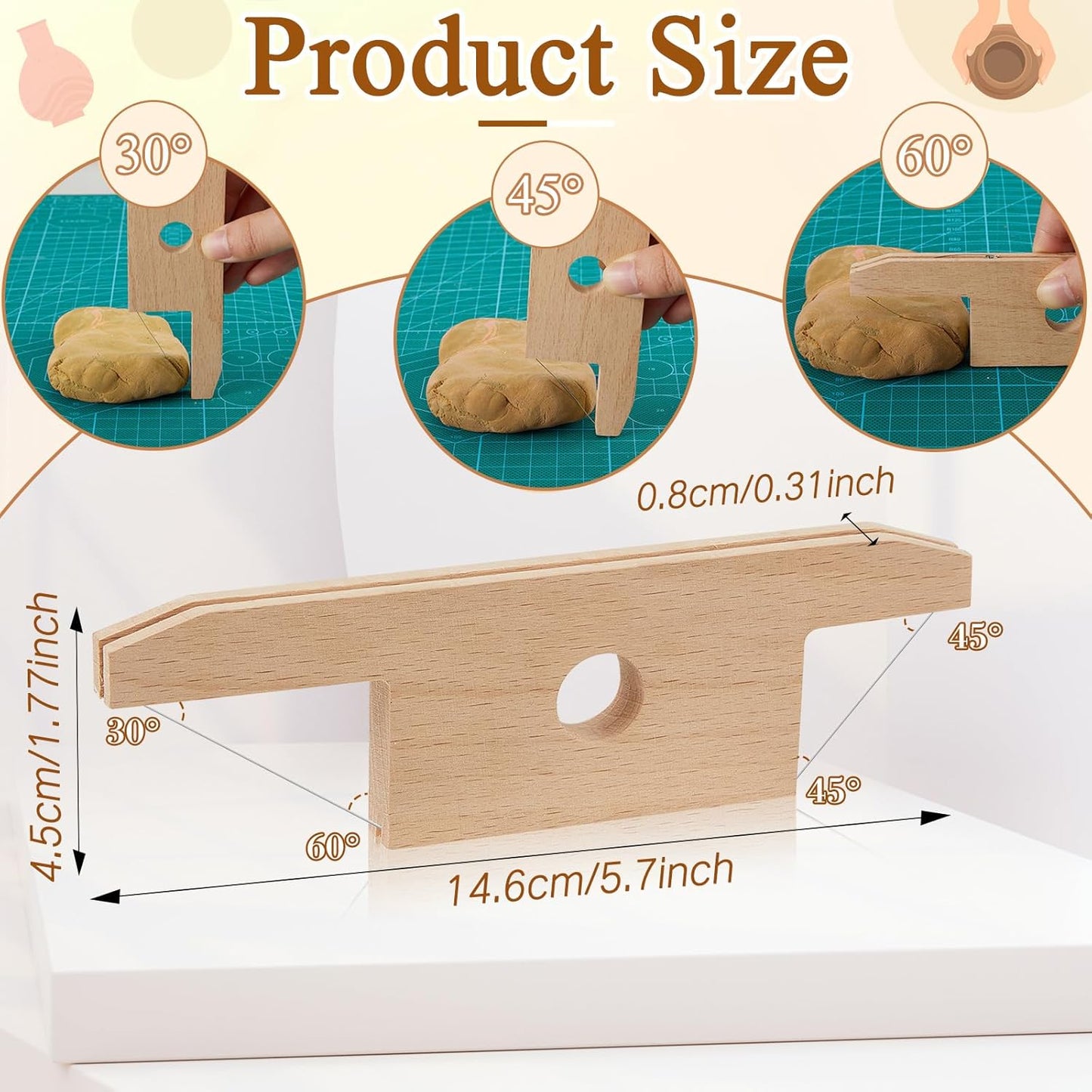 3 Pieces Pottery Clay Tools Set Includes Wooden Paddles Sculpture Pad Bevel Cutter for Angle Cutting Tool V1259-DP01-A-1209