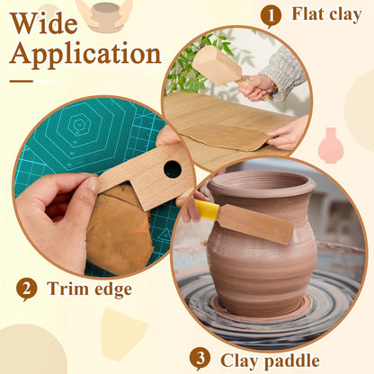 3 Pieces Pottery Clay Tools Set Includes Wooden Paddles Sculpture Pad Bevel Cutter for Angle Cutting Tool V1259-DP01-A-1209