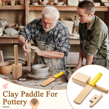 3 Pieces Pottery Clay Tools Set Includes Wooden Paddles Sculpture Pad Bevel Cutter for Angle Cutting Tool V1259-DP01-A-1209