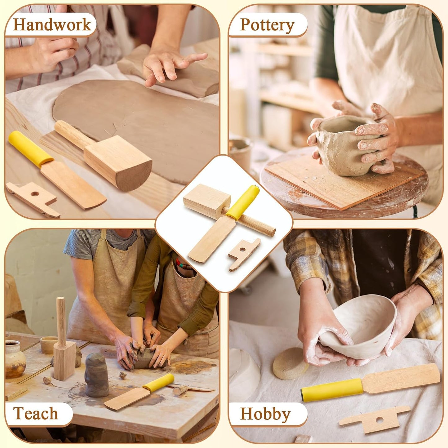 3 Pieces Pottery Clay Tools Set Includes Wooden Paddles Sculpture Pad Bevel Cutter for Angle Cutting Tool V1259-DP01-A-1209