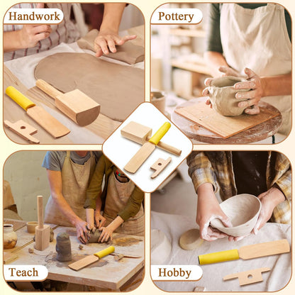 3 Pieces Pottery Clay Tools Set Includes Wooden Paddles Sculpture Pad Bevel Cutter for Angle Cutting Tool V1259-DP01-A-1209