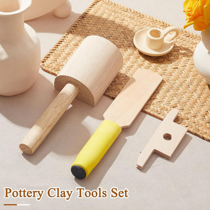 3 Pieces Pottery Clay Tools Set Includes Wooden Paddles Sculpture Pad Bevel Cutter for Angle Cutting Tool V1259-DP01-A-1209