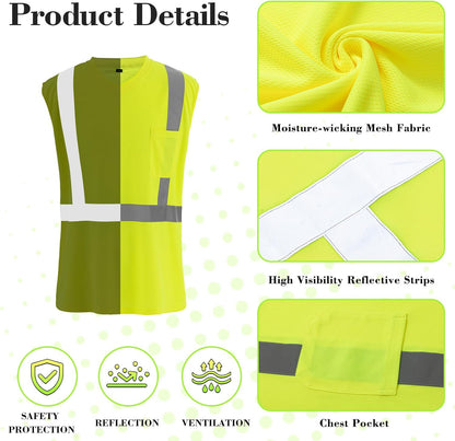 4 Pcs Hi Vis Sleeveless Reflective Shirt for Men Class 2 Construction Work Shirts with Pockets Women Lime V1259-DP01-A-1211