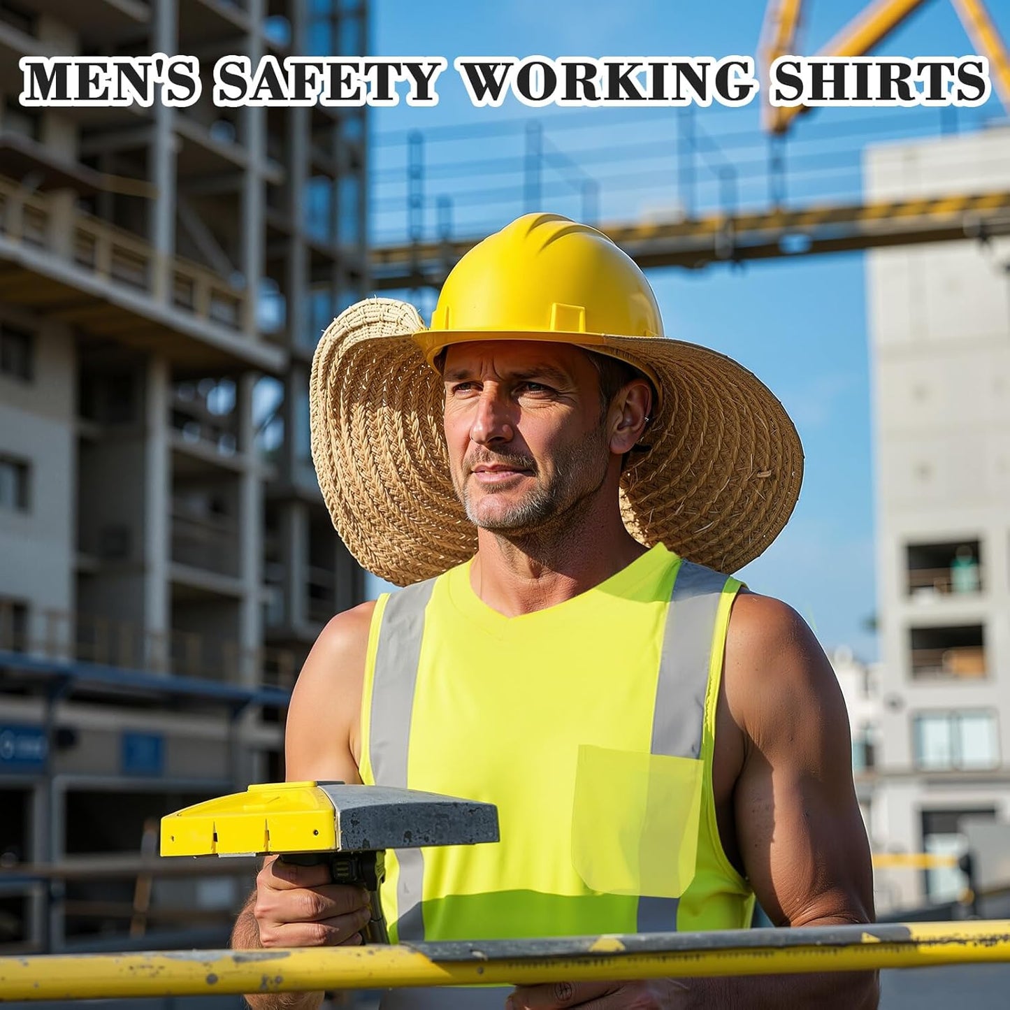 4 Pcs Hi Vis Sleeveless Reflective Shirt for Men Class 2 Construction Work Shirts with Pockets Women Lime V1259-DP01-A-1211