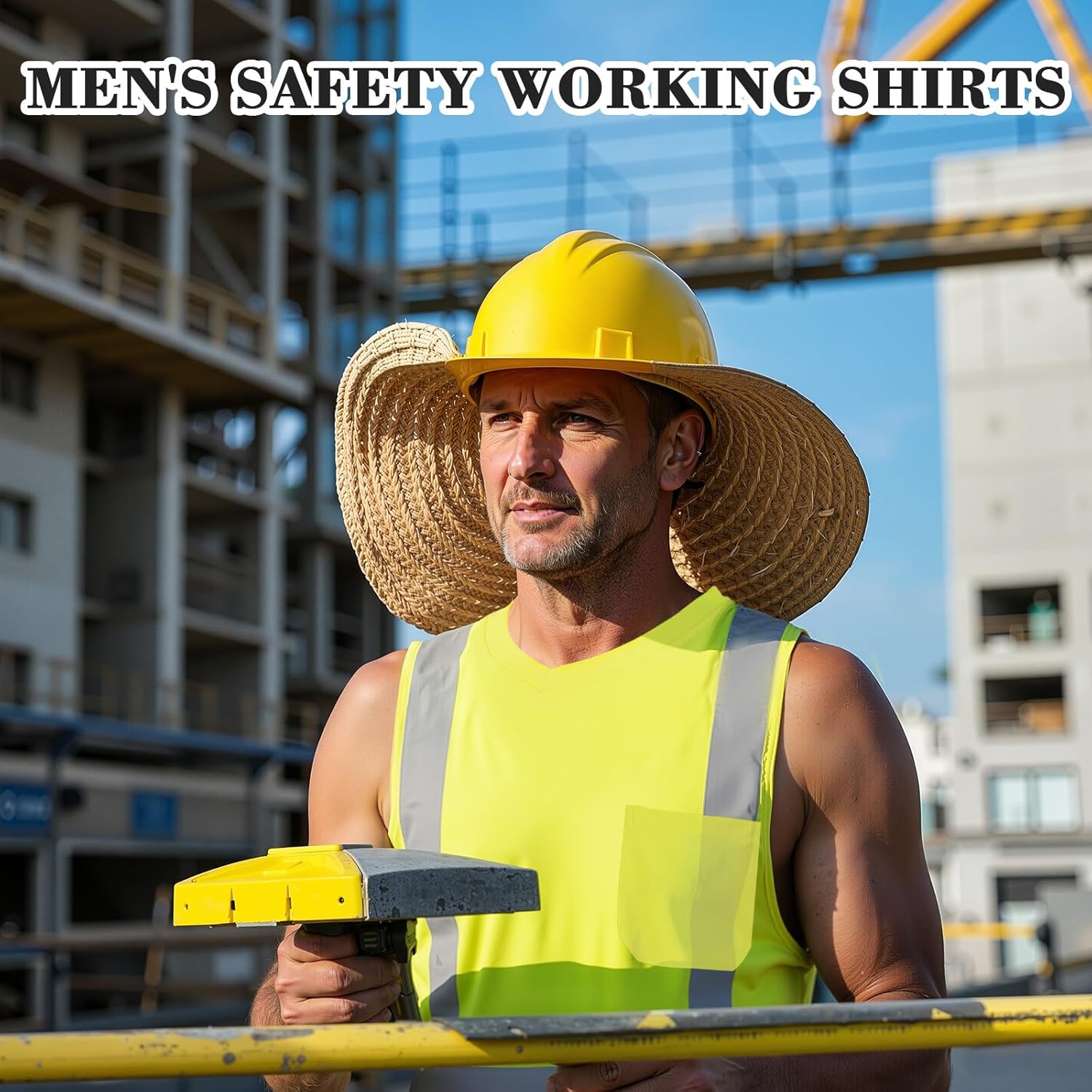 4 Pcs Hi Vis Sleeveless Reflective Shirt for Men Class 2 Construction Work Shirts with Pockets Women Lime V1259-DP01-A-1211