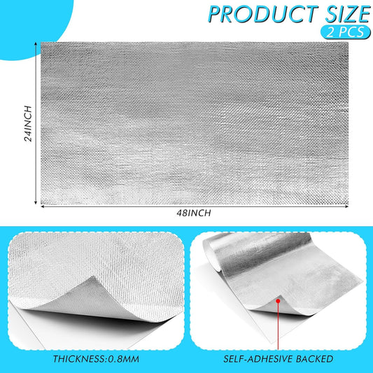 2 Pcs 24'' x 48'' Aluminized Heat Shield Thermal Barrier Adhesive Backed Blanket Wrap Fiberglass Insulation V1259-DP01-A-1214