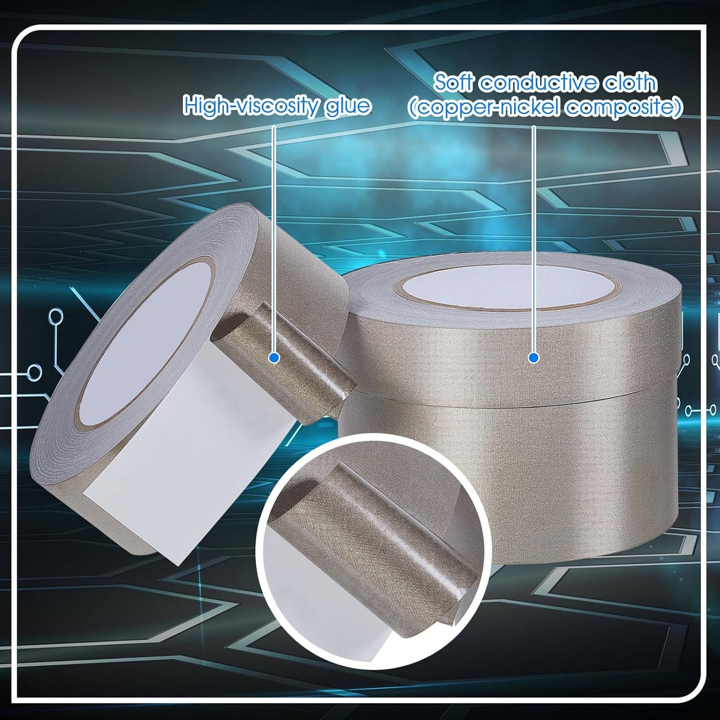 3 Roll Double Conductive Fabric Tape Cloth Adhesive Roll(1in x 100ft, 1.5in 2in 100ft) 1in 100ft V1259-DP01-A-1218