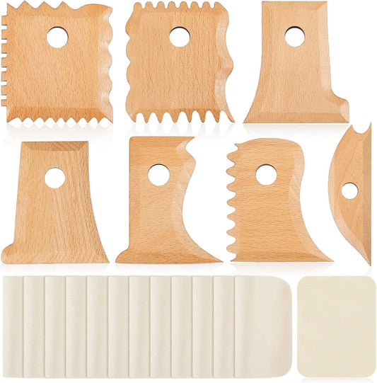 27 Pcs Pottery Trimming Tools Set Ribs Ceramics Foot Shaper with 20 Pre-Cut Chamois Cloth Wood Rib for V1259-DP01-A-1221