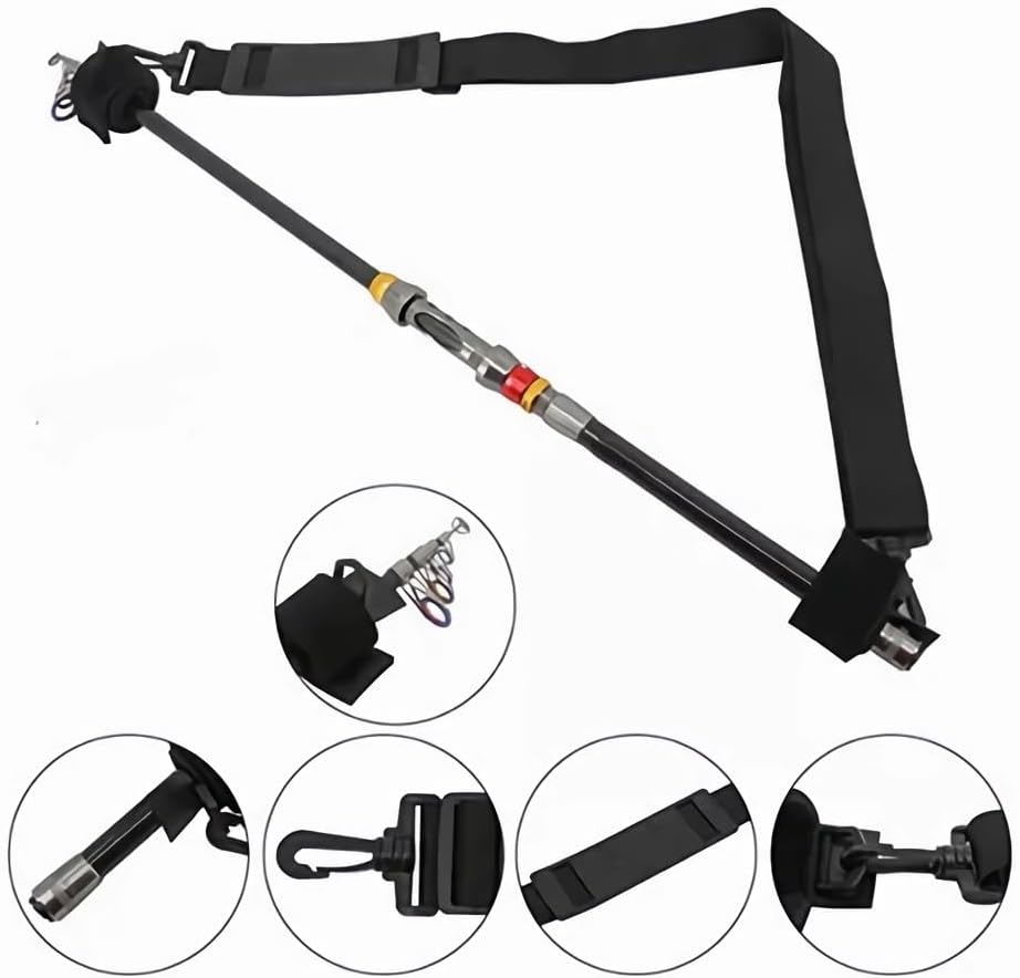 Fishing Rod Carry Strap, Sling Band Adjustable Shoulder Belt Tackle Holder, Nylon (2) V1259-DP01-A-1225