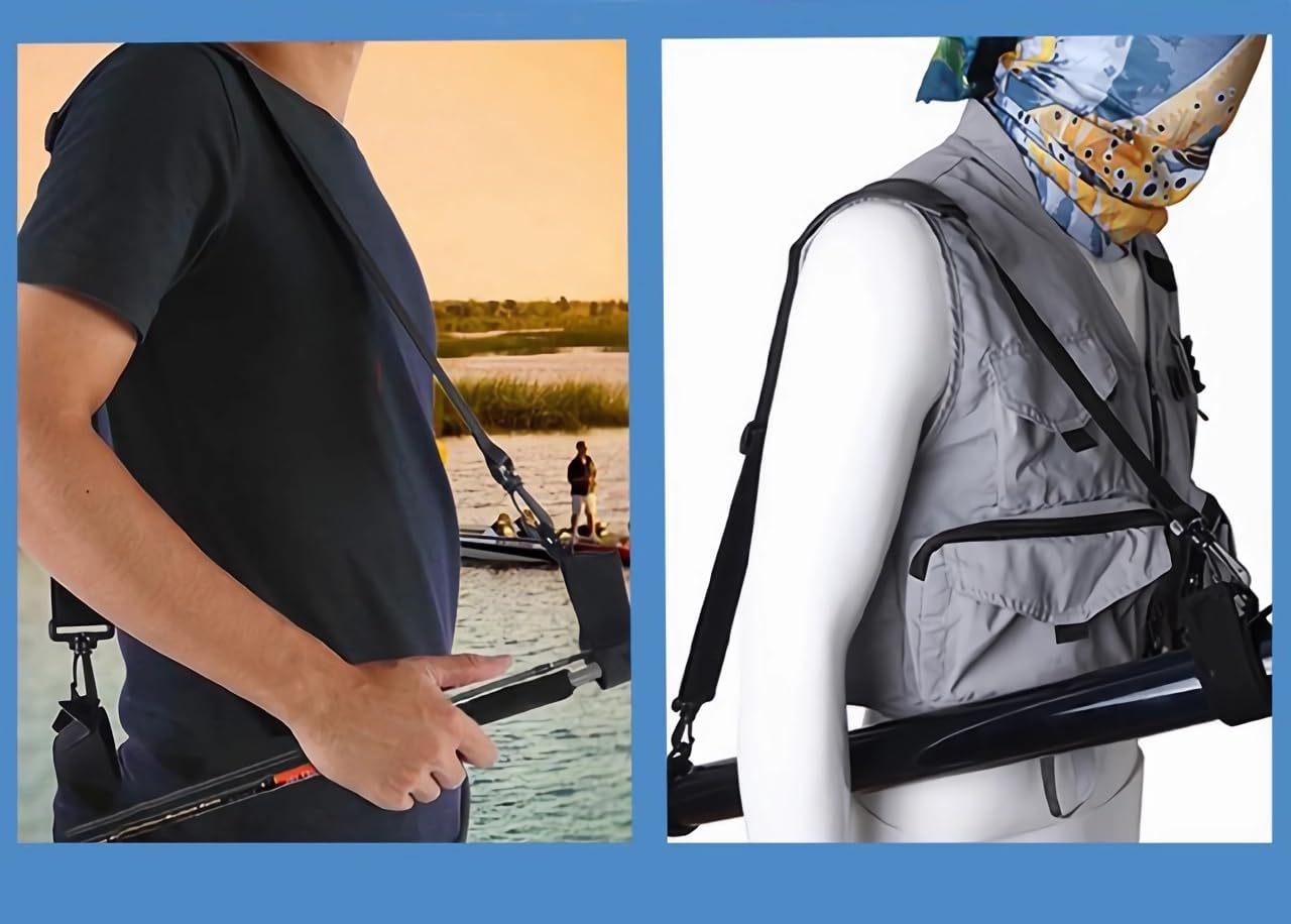 Fishing Rod Carry Strap, Sling Band Adjustable Shoulder Belt Tackle Holder, Nylon (2) V1259-DP01-A-1225