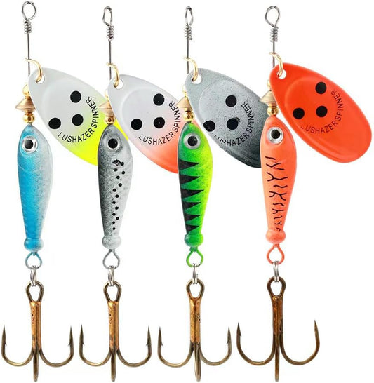 4Pcs Fishing Lure Spinner Baits, Bait Bionic Hard Baits,Metal Rotating Sequin baits for Bass, Trout, Walleye, V1259-DP01-A-1235