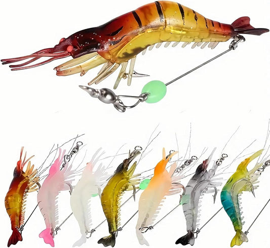 7Pcs Fishing Lures Shrimp Bait Set,Soft Bionic Lures, with Luminous Sharp Hooks for Freshwater V1259-DP01-A-1252