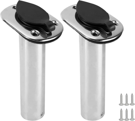 2PCS Boat Stainless Steel Polished Fishing Rod Holder Flush Mount 15/30/90 Degree Casting Flange with Rubber V1259-DP01-A-1270