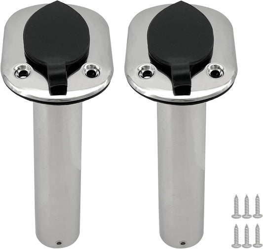 2PCS Boat Stainless Steel Polished Fishing Rod Holder Flush Mount 15/30/90 Degree Casting Flange with Rubber V1259-DP01-A-1270