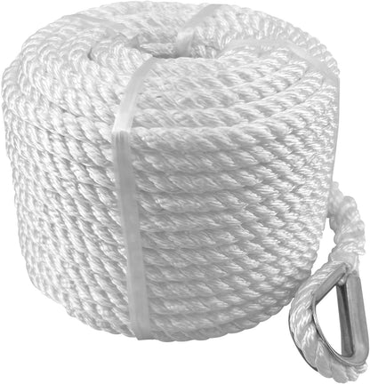 Solid Braid Nylon Anchor Rope (3/8" x 100') Line Boat with Stainless Steel Thimble & Shackle V1259-DP01-A-1291