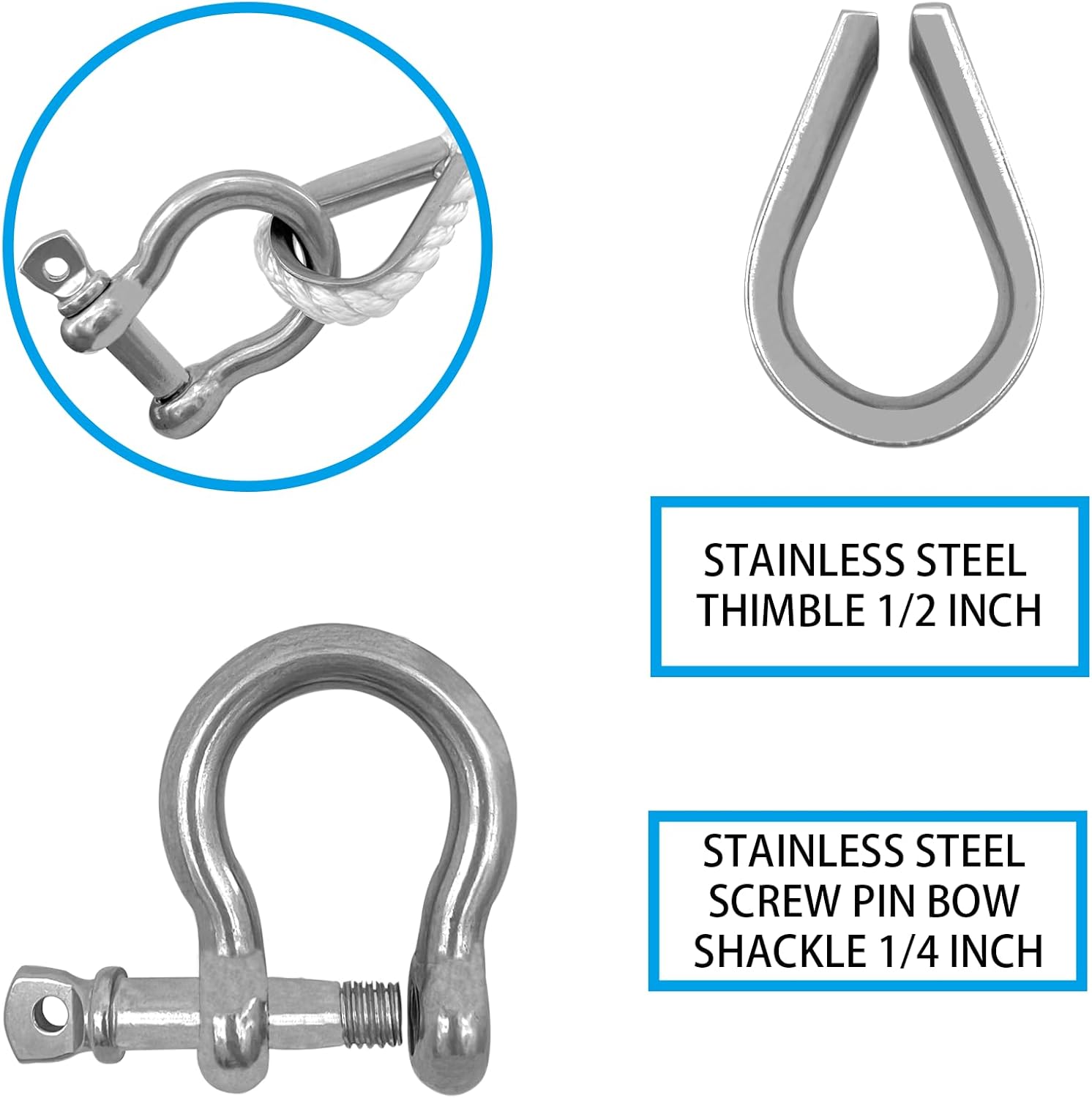 Solid Braid Nylon Anchor Rope (3/8" x 100') Line Boat with Stainless Steel Thimble & Shackle V1259-DP01-A-1291