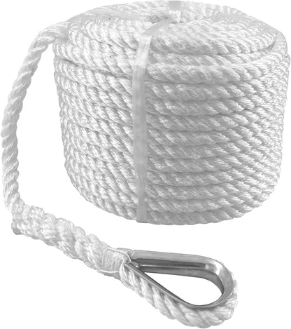 Solid Braid Nylon Anchor Rope (3/8" x 100') Line Boat with Stainless Steel Thimble & Shackle V1259-DP01-A-1291