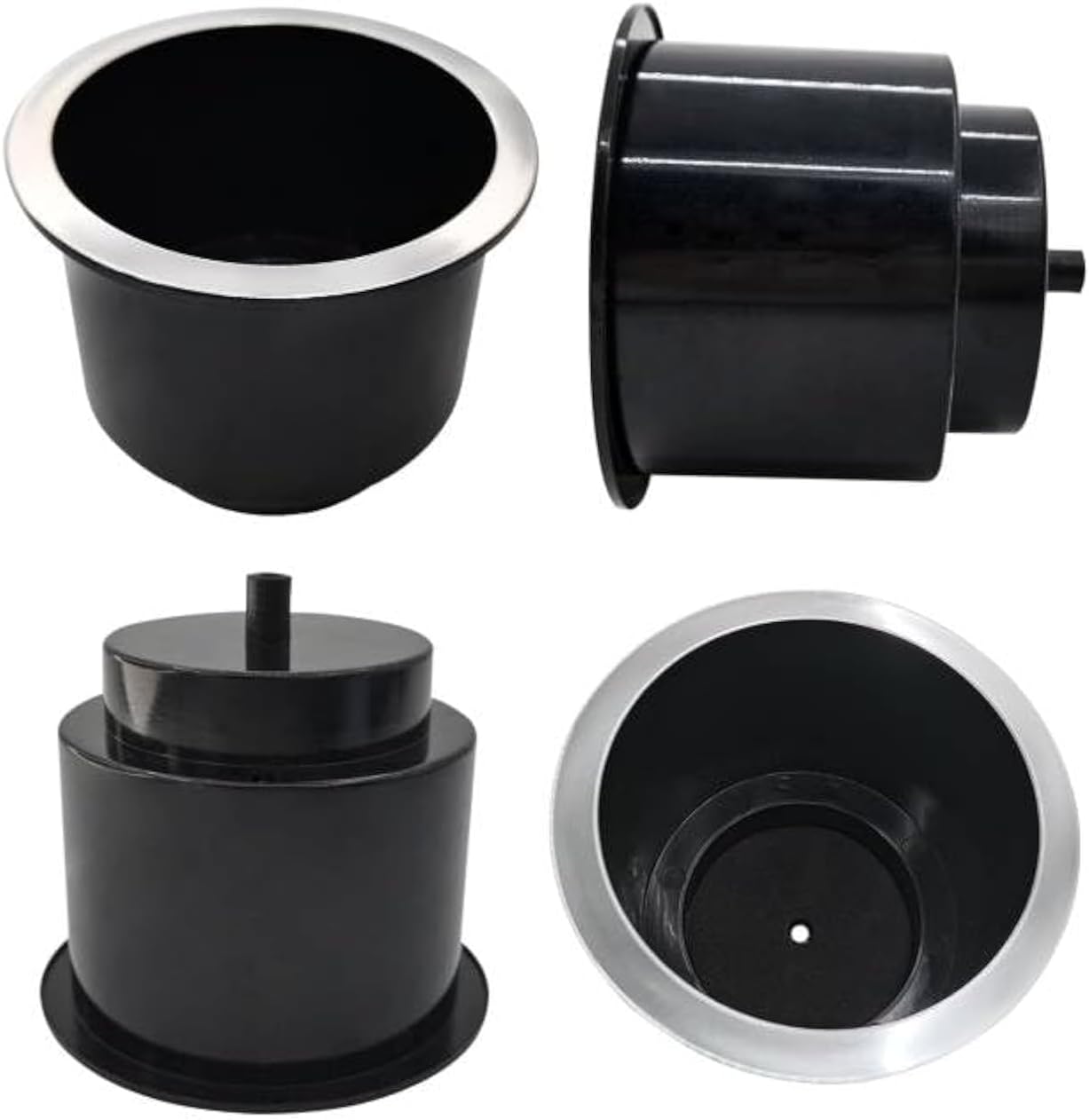 4Pcs Cup Holder Insert Plastic Universal Drop in Chrome with Drain, for RV Boat Car, Pontoon Table Sofa V1259-DP01-A-1297