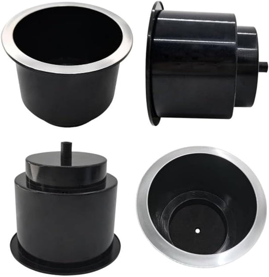 4Pcs Cup Holder Insert Plastic Universal Drop in Chrome with Drain, for RV Boat Car, Pontoon Table Sofa V1259-DP01-A-1297