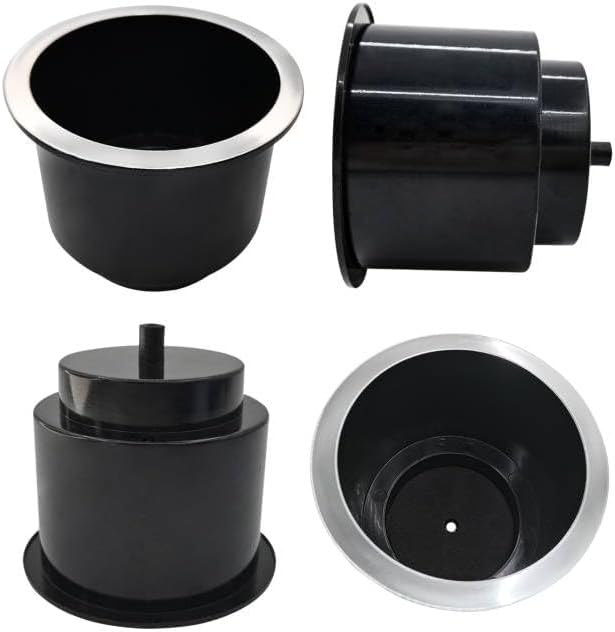 4Pcs Cup Holder Insert Plastic Universal Drop in Chrome with Drain, for RV Boat Car, Pontoon Table Sofa V1259-DP01-A-1297
