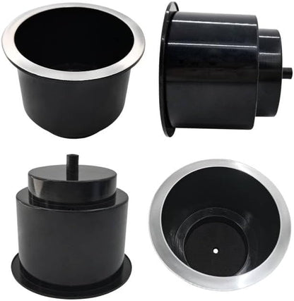 4Pcs Cup Holder Insert Plastic Universal Drop in Chrome with Drain, for RV Boat Car, Pontoon Table Sofa V1259-DP01-A-1297