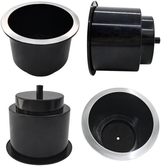 4Pcs Cup Holder Insert Plastic Universal Drop in Chrome with Drain, for RV Boat Car, Pontoon Table Sofa V1259-DP01-A-1297