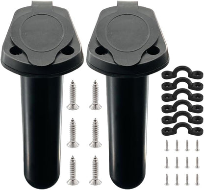 2Pcs Kayak Rod Holder, Deck Plastic Flush Mount Boat Holders and Cap Cover for Fishing, Canoe Tackle V1259-DP01-A-1300