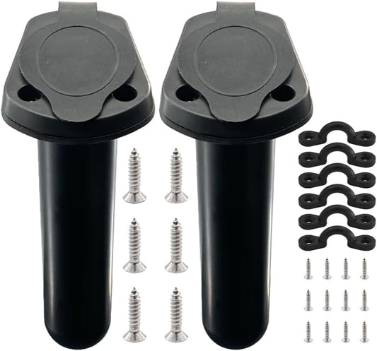 2Pcs Kayak Rod Holder, Deck Plastic Flush Mount Boat Holders and Cap Cover for Fishing, Canoe Tackle V1259-DP01-A-1300