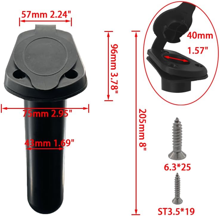 2Pcs Kayak Rod Holder, Deck Plastic Flush Mount Boat Holders and Cap Cover for Fishing, Canoe Tackle V1259-DP01-A-1300