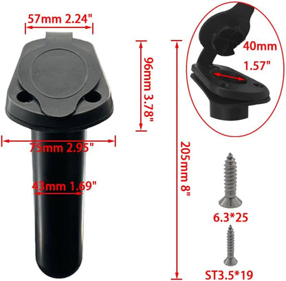 2Pcs Kayak Rod Holder, Deck Plastic Flush Mount Boat Holders and Cap Cover for Fishing, Canoe Tackle V1259-DP01-A-1300