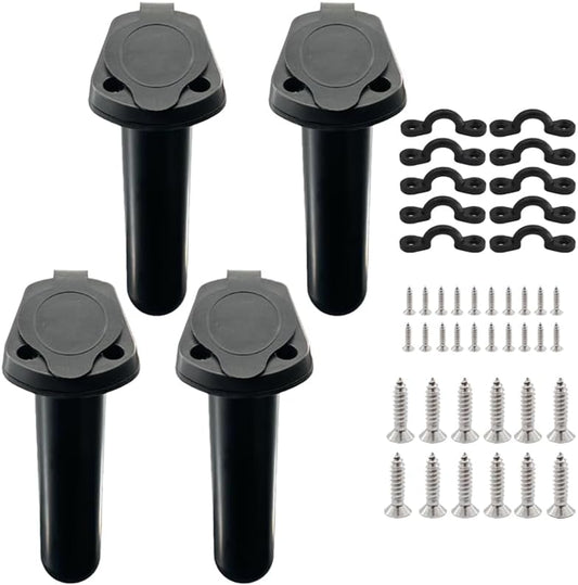 4pc Kayak Fishing Rod Holder - Plastic Flush Mount Boat Holders with Cap Cover for Canoe and Tackle Accessory V1259-DP01-A-1303