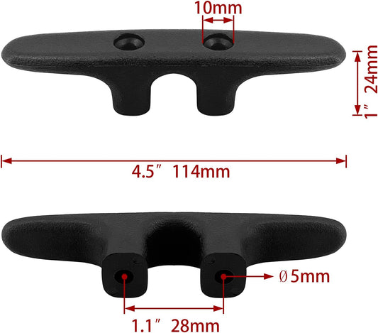 MARINRE 4 PCS Marine Black Nylon Cleat Open Base 4-1/2 in Heavy-Duty Boat Deck and Anchor Line w/Finish V1259-DP01-A-1308