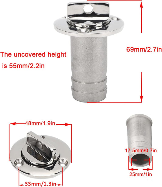 1" Boat Garboard Drain Plug Gas Fuel Deck Fill/Filler with Keyless Cap Marine Mirror- Polished 316 Stainless V1259-DP01-A-1310
