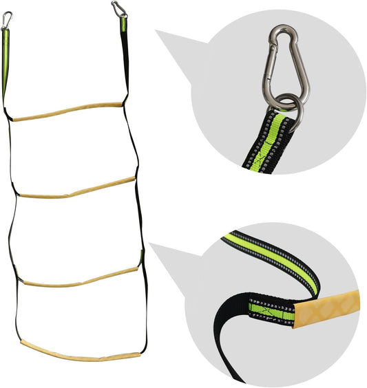 4 Step Boat Rope Ladder, Green and Yellow, Nylon Stainless Steel, 400 lb Load Capacity V1259-DP01-A-1320