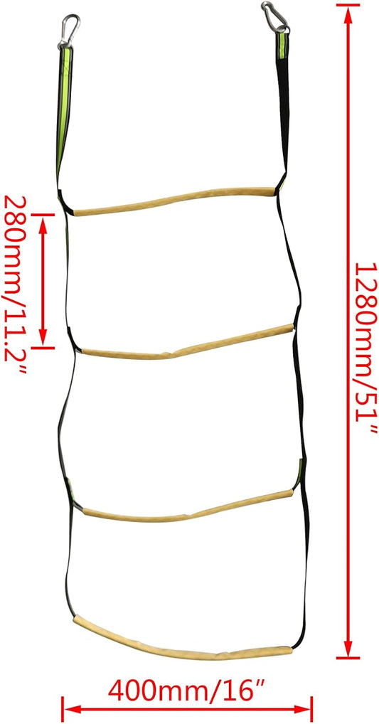 4 Step Boat Rope Ladder, Green and Yellow, Nylon Stainless Steel, 400 lb Load Capacity V1259-DP01-A-1320