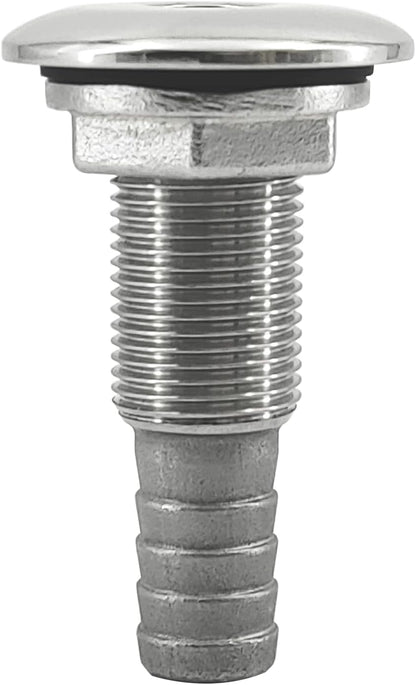 1/2" Stainless Steel Thru-Hull , Barbed Standard Length Straight Fitting Boat Barbed Hose Thru Drain Connector V1259-DP01-A-1348