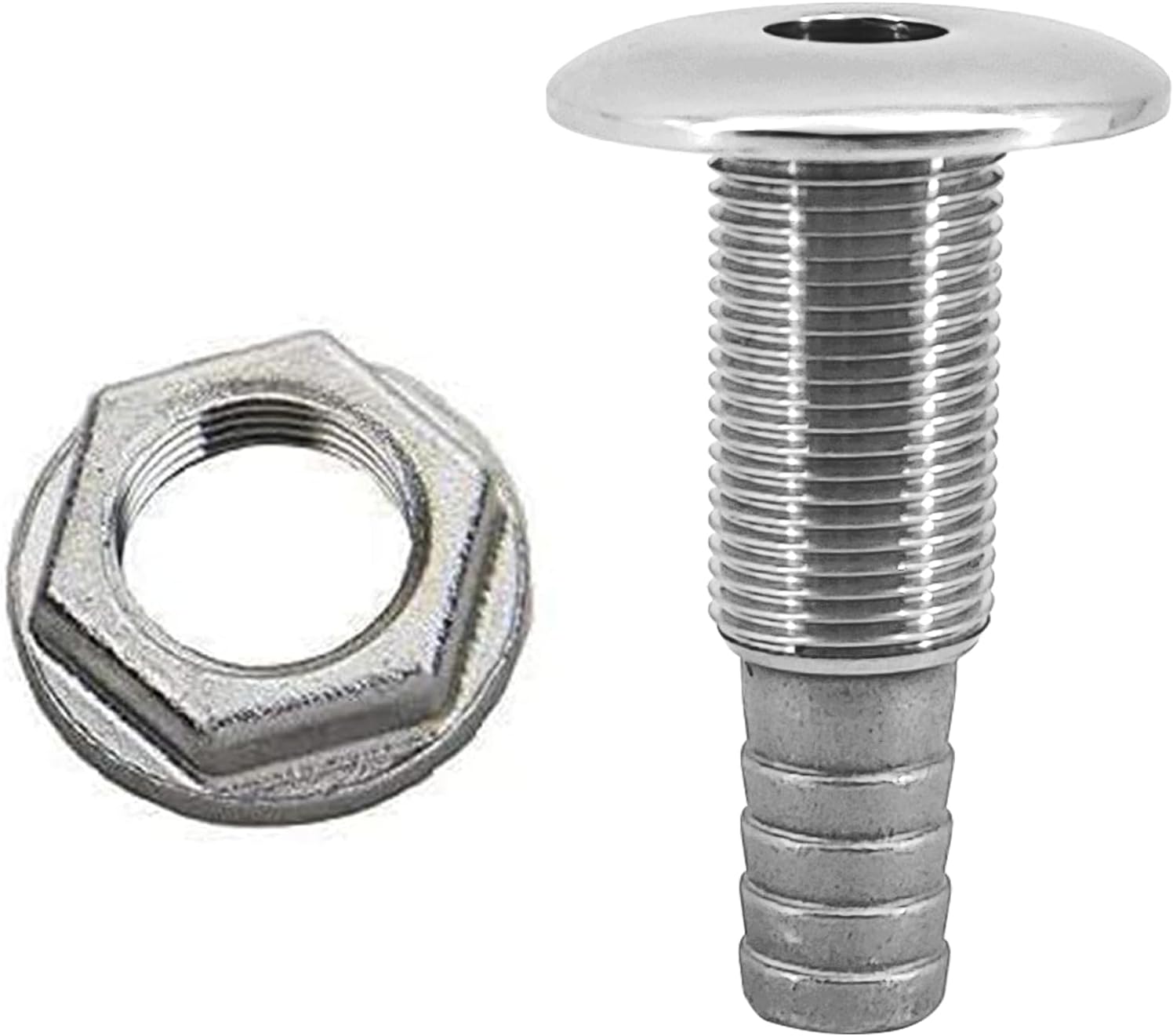 1/2" Stainless Steel Thru-Hull , Barbed Standard Length Straight Fitting Boat Barbed Hose Thru Drain Connector V1259-DP01-A-1348