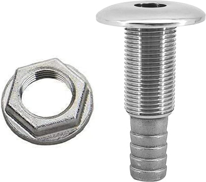 1/2" Stainless Steel Thru-Hull , Barbed Standard Length Straight Fitting Boat Barbed Hose Thru Drain Connector V1259-DP01-A-1348