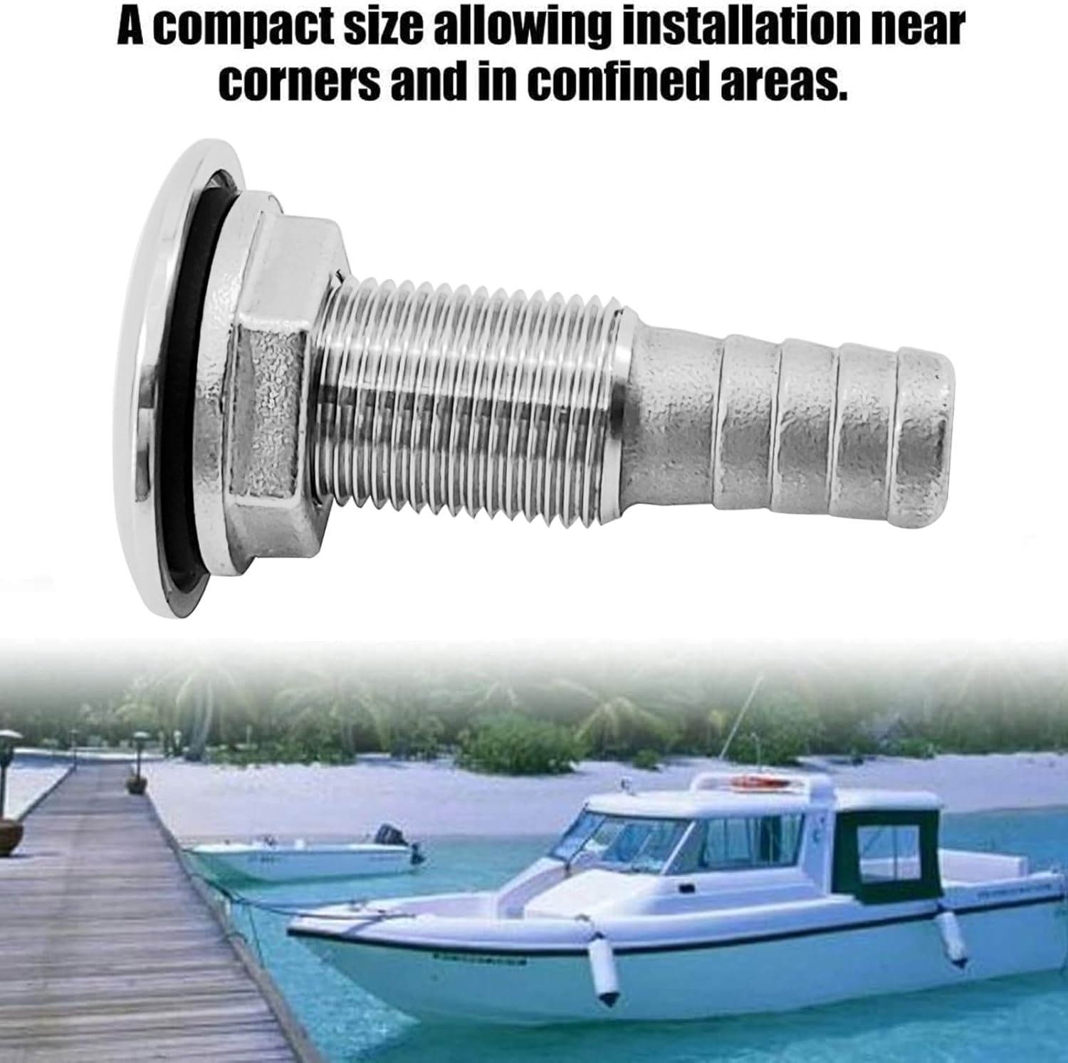 1/2" Stainless Steel Thru-Hull , Barbed Standard Length Straight Fitting Boat Barbed Hose Thru Drain Connector V1259-DP01-A-1348