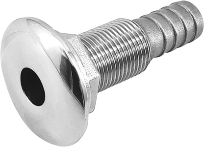 1/2" Stainless Steel Thru-Hull , Barbed Standard Length Straight Fitting Boat Barbed Hose Thru Drain Connector V1259-DP01-A-1348