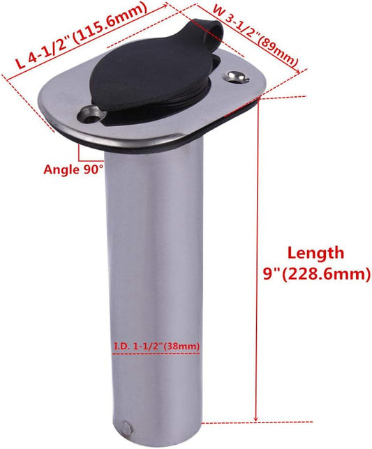 Boat Stainless Steel Fishing Rod Holder Flush Mount 90 Degree with Rubber Cap, Liner and Gasket 1Pcs V1259-DP01-A-1353