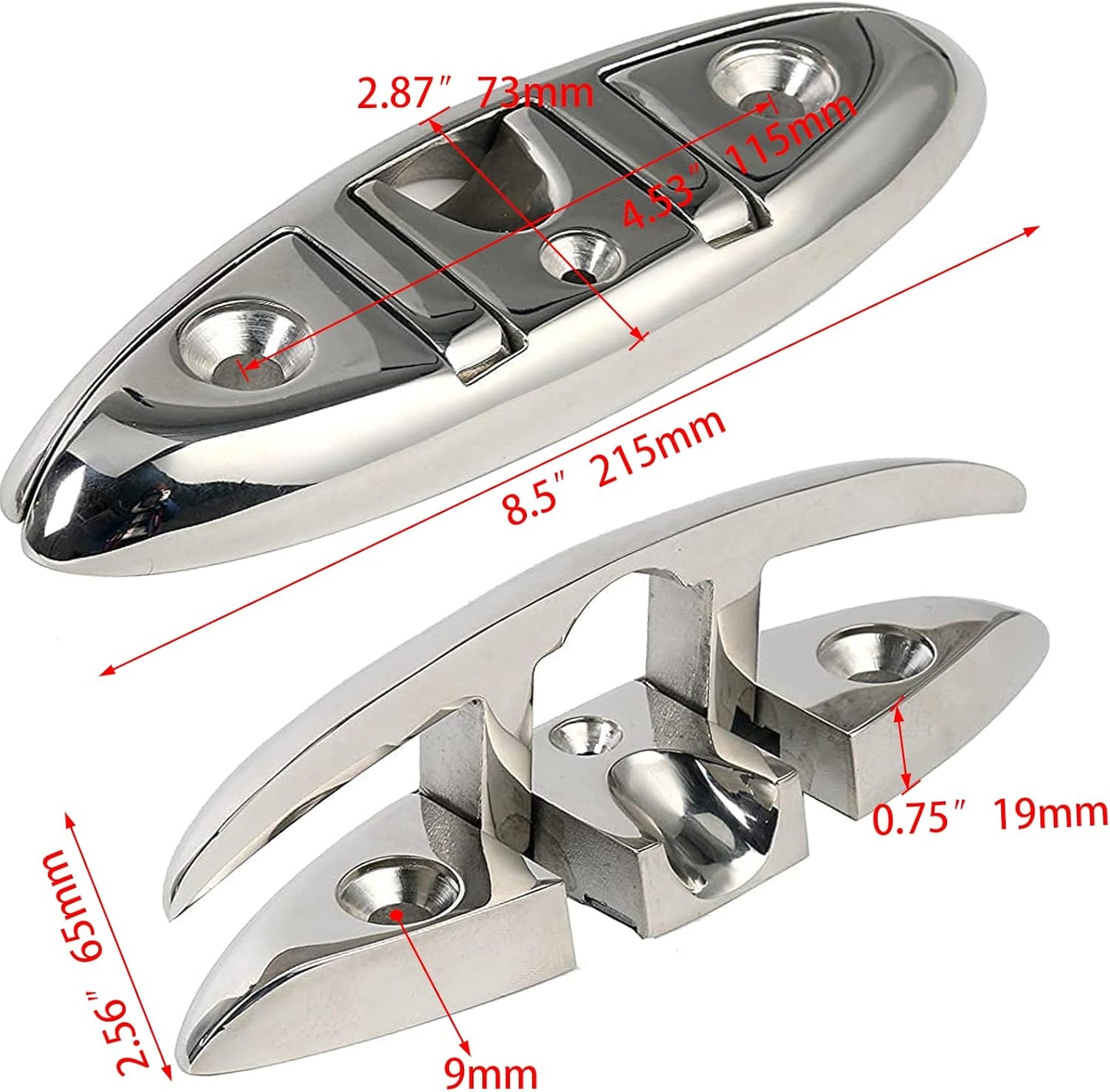 Boat Folding Cleat 8-1/2" Flip-up Heavy Dock Marine Grade 316 Stainless Steel V1259-DP01-A-1355