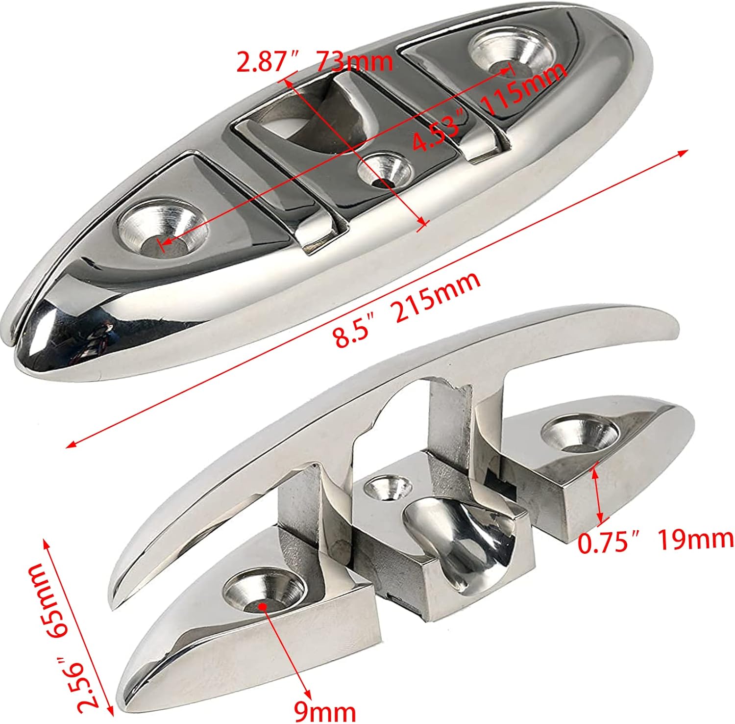 Boat Folding Cleat 8-1/2" Flip-up Heavy Dock Marine Grade 316 Stainless Steel V1259-DP01-A-1355