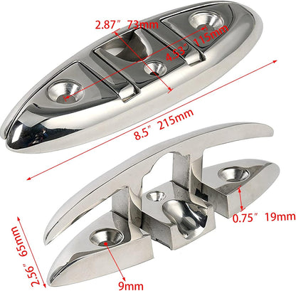 Boat Folding Cleat 8-1/2" Flip-up Heavy Dock Marine Grade 316 Stainless Steel V1259-DP01-A-1355